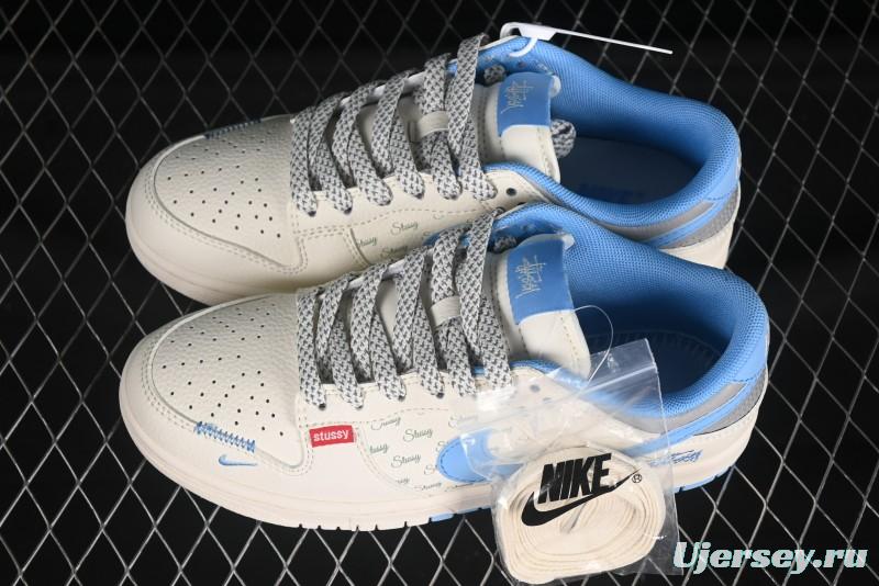Nike SB Dunk Low Stussy Collaboration 3D Sky Blue Swoosh Anniversary Custom Low-Top Casual Skate Shoes - XS6089-539