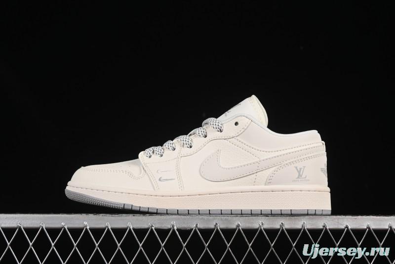 Nike Air Jordan 1 Low LV Collaboration Classic Beige Grey High-End Custom Retro Basketball Shoes - XX3168-169