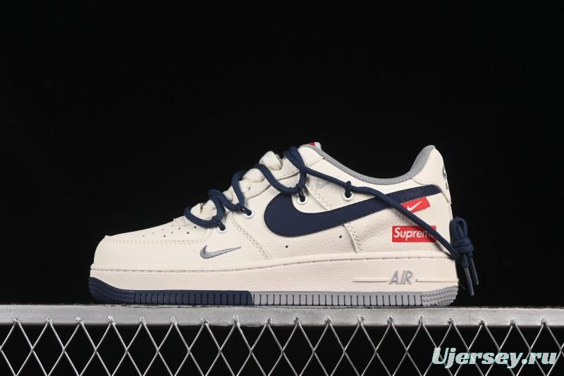 Nike Air Force 1 '07 Low Supreme Collaboration Two-Tone Blue Grey Lace-Up Casual Sneakers - DM6868-068