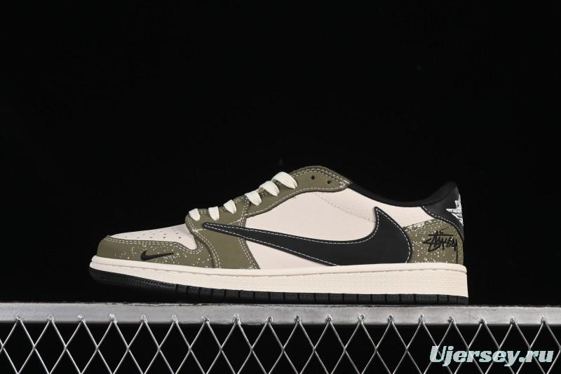 Nike Travis Scott x Fragment Design x Air Jordan 1 Low OG SP AJ1 Retro Sneakers in Dark Olive - LD2025-018