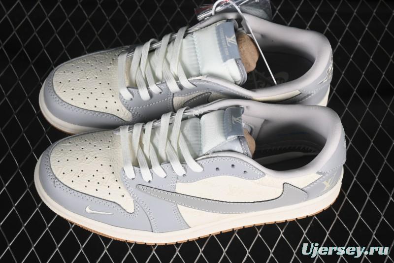 Nike Travis Scott x Fragment Design x Air Jordan 1 Low OG SP AJ1 LV Collaboration Grey White Gum Low-top Casual Sneakers - XS2024-057