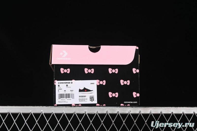 Converse One Star Low Top Casual Sneakers with Hello Kitty Collaboration - Pink Star and Embroidered Bow Design - 163904C
