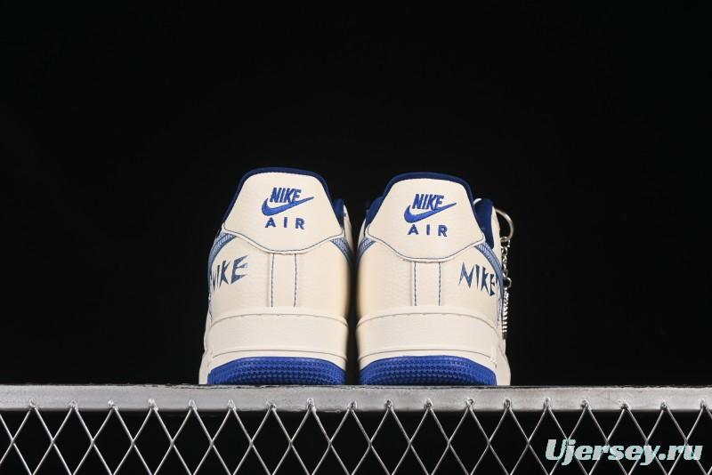 Nike Air Force 1'07 Low Casual Sneakers with Blue Line Ghost Face Design - DF0188-053