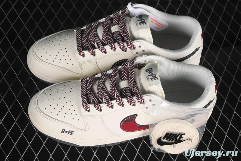 Nike SB Dunk Low BAPE Collaboration Graffiti Red Swoosh Anniversary Customized Low-Top Casual Skate Shoes - JJ2508-561