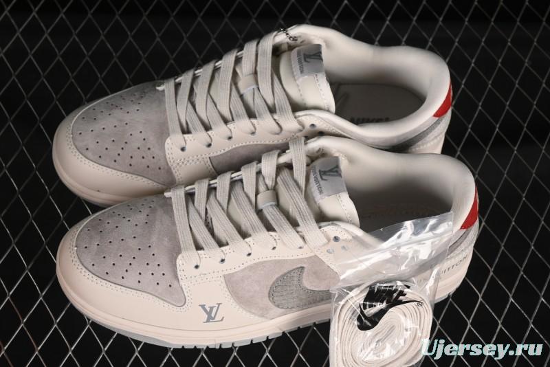 Nike SB Dunk Low LV Collaboration Grey Snake Swoosh Anniversary High-End Custom Low-Top Casual Skate Shoes - XX3168-125