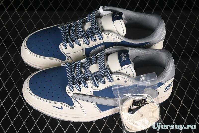 Nike Travis Scott x Fragment Design x Air Jordan 1 Low OG SP AJ1 Stussy Collaboration Dual-Tone Grey Hook Low-Top Casual Sneakers - ZH2598-245