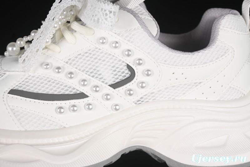 GG-CC Lace Pearl Chain Casual Platform Dad Shoes - 250310 White