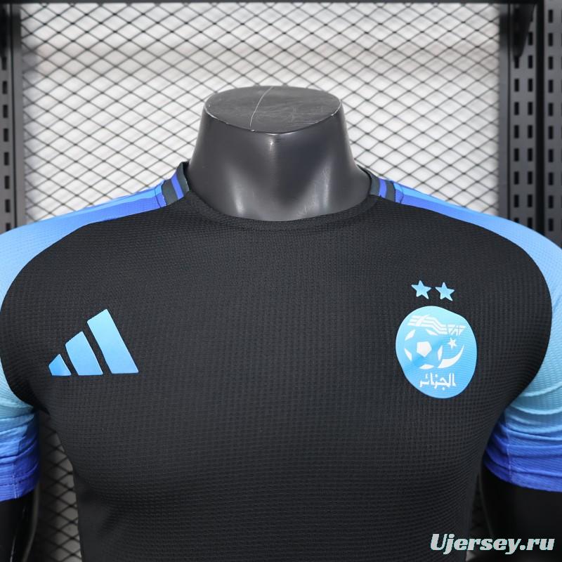 Player Version 2025 Algeria Black with Blue Sleeves Jersey
