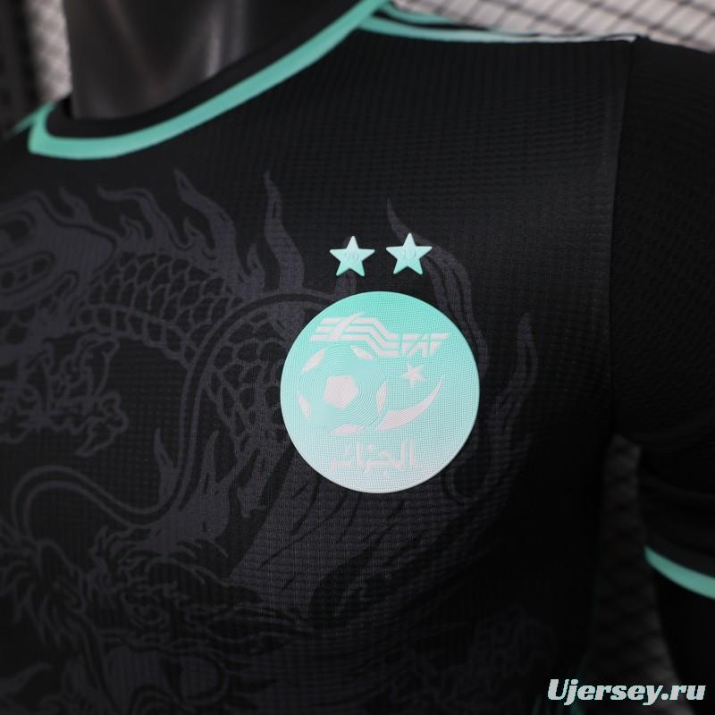 Player Version 2025 Algeria Black with Mint Green Dragon Pattern Jersey
