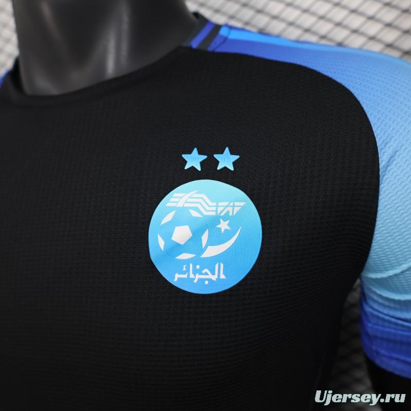 Player Version 2025 Algeria Black with Blue Sleeves Jersey