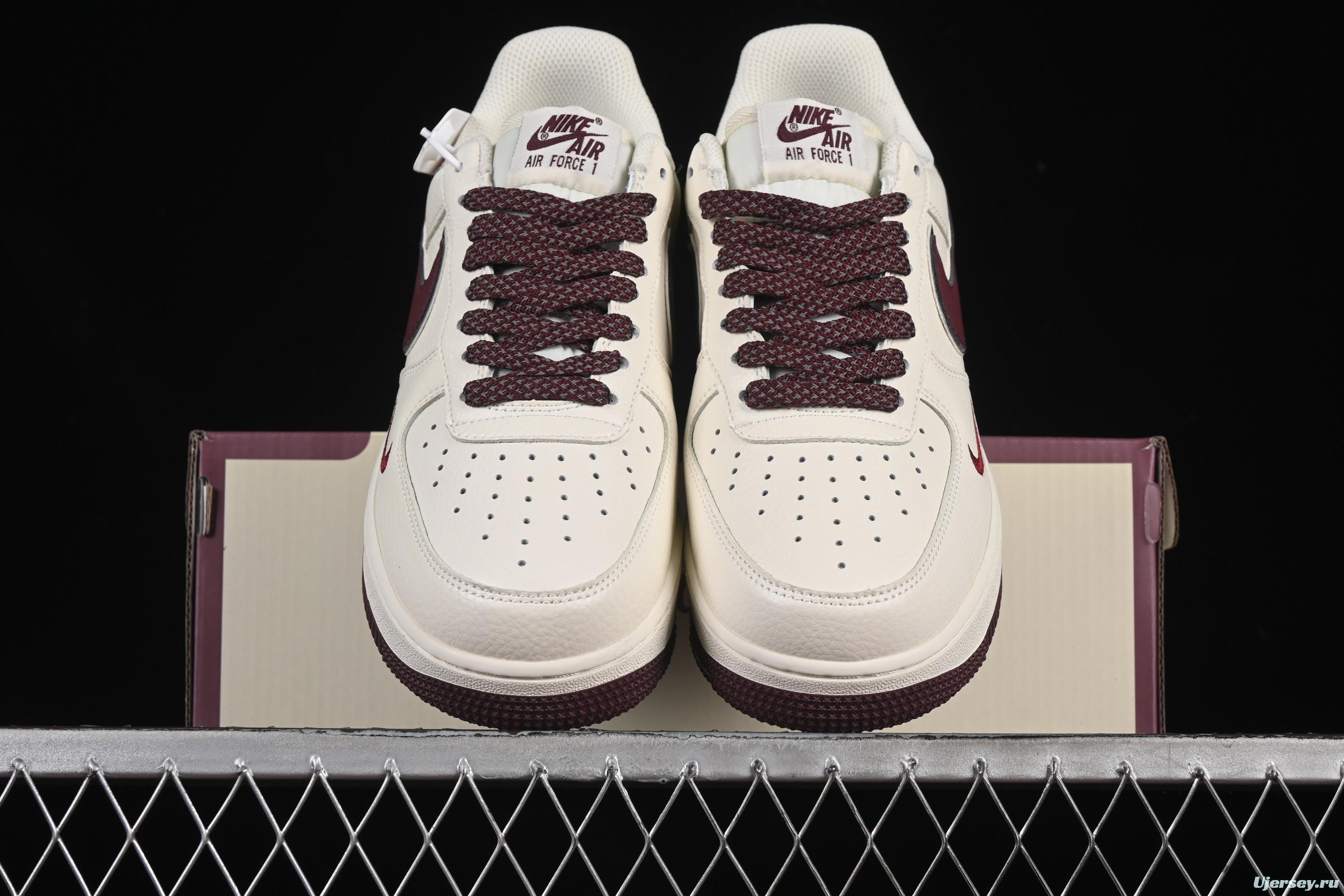 Nike Air Force 1'07 Low "Dream" Casual Sneakers with White Wine Red Swoosh - DR2024-105