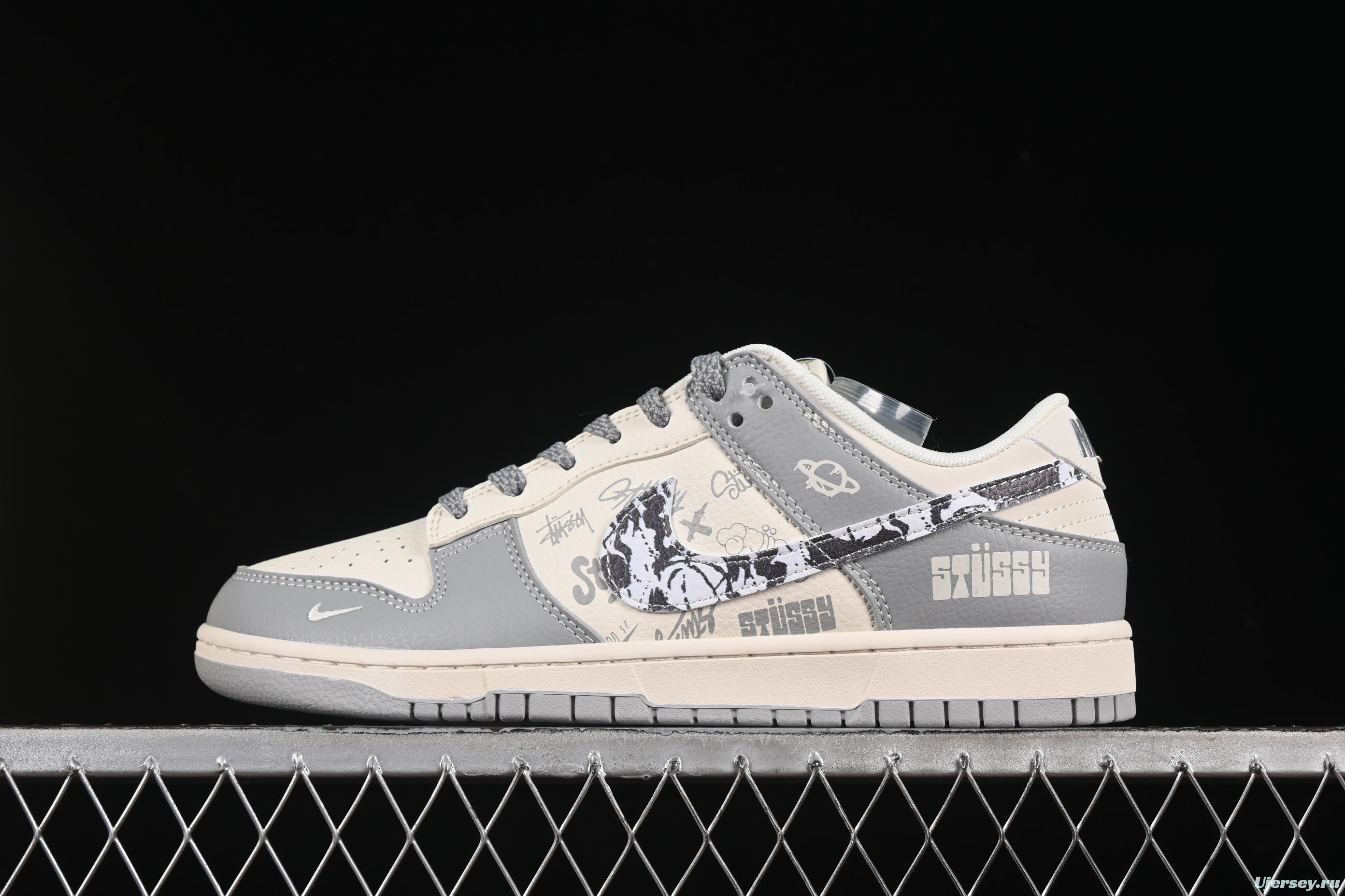Nike SB Dunk Low Stussy Collaboration Light Grey Graffiti Anniversary Custom Low-Top Casual Skate Shoes - XS6089-588