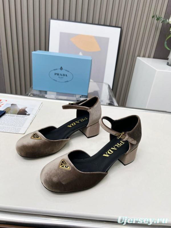 2025 Women Prada Brown Velvet Mary Jane Shoes