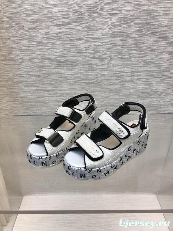 2025 Women Chanel White Black Leather Sandals Platform LY00330