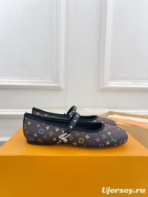 2025 Women Louis Vuitton Multicolor Leather Ballet Flats KFY00300
