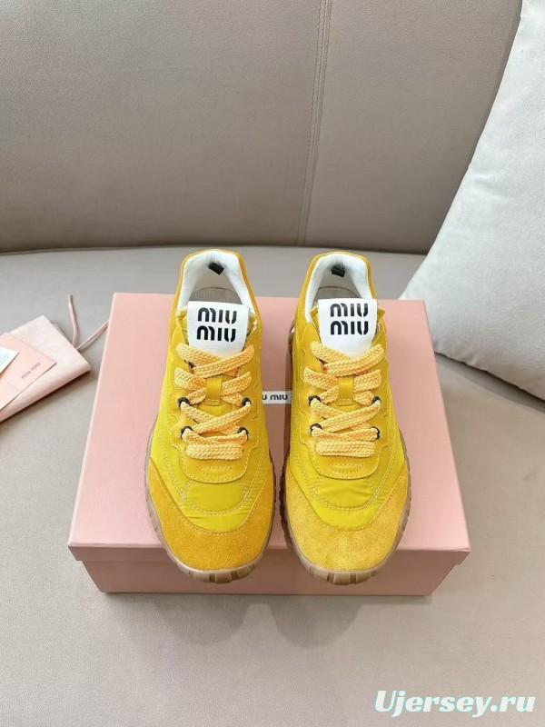 2025 Women Miu Miu Yellow Suede Sneakers KFY00280
