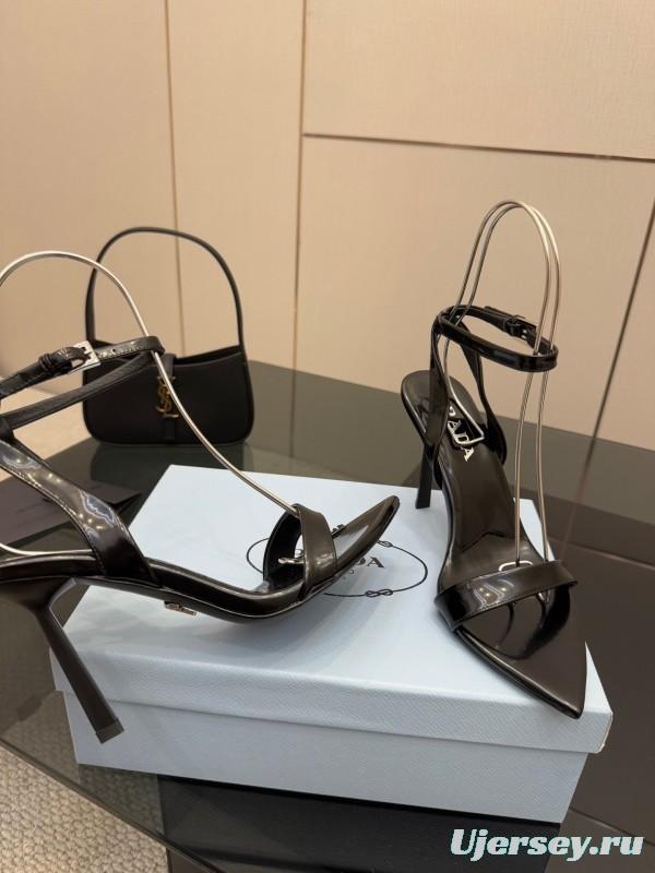 2025 Women Prada Black Leather Heels KFY00290