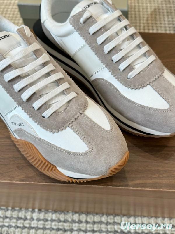 2025 Men TOM FORD White Grey Suede Leather Sneakers