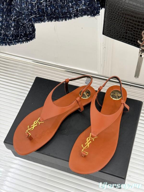 2025 Women Yves Saint Laurent Orange Leather Sandals KFY00270