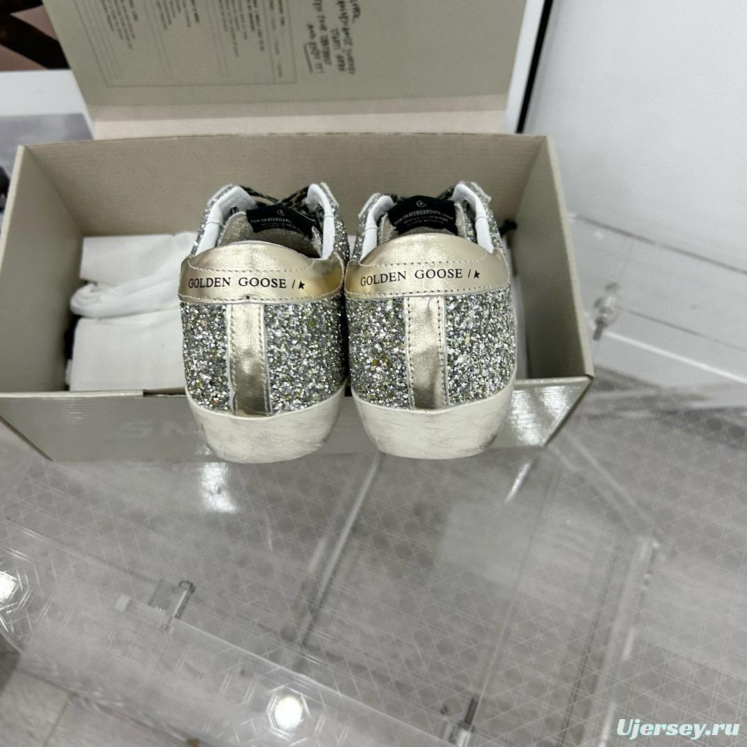 2025 Women GGDB Silver Glitter Leather Sneakers