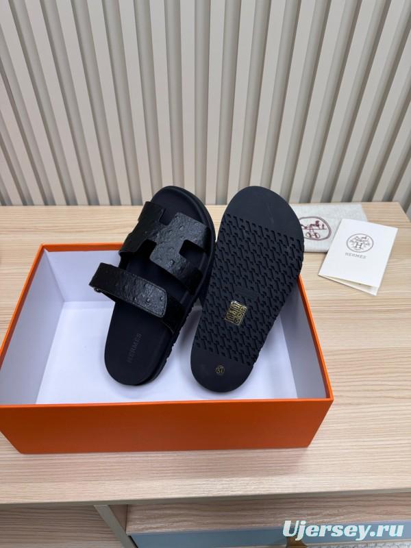 2025 Slippers Hermès Black Leather Slippers