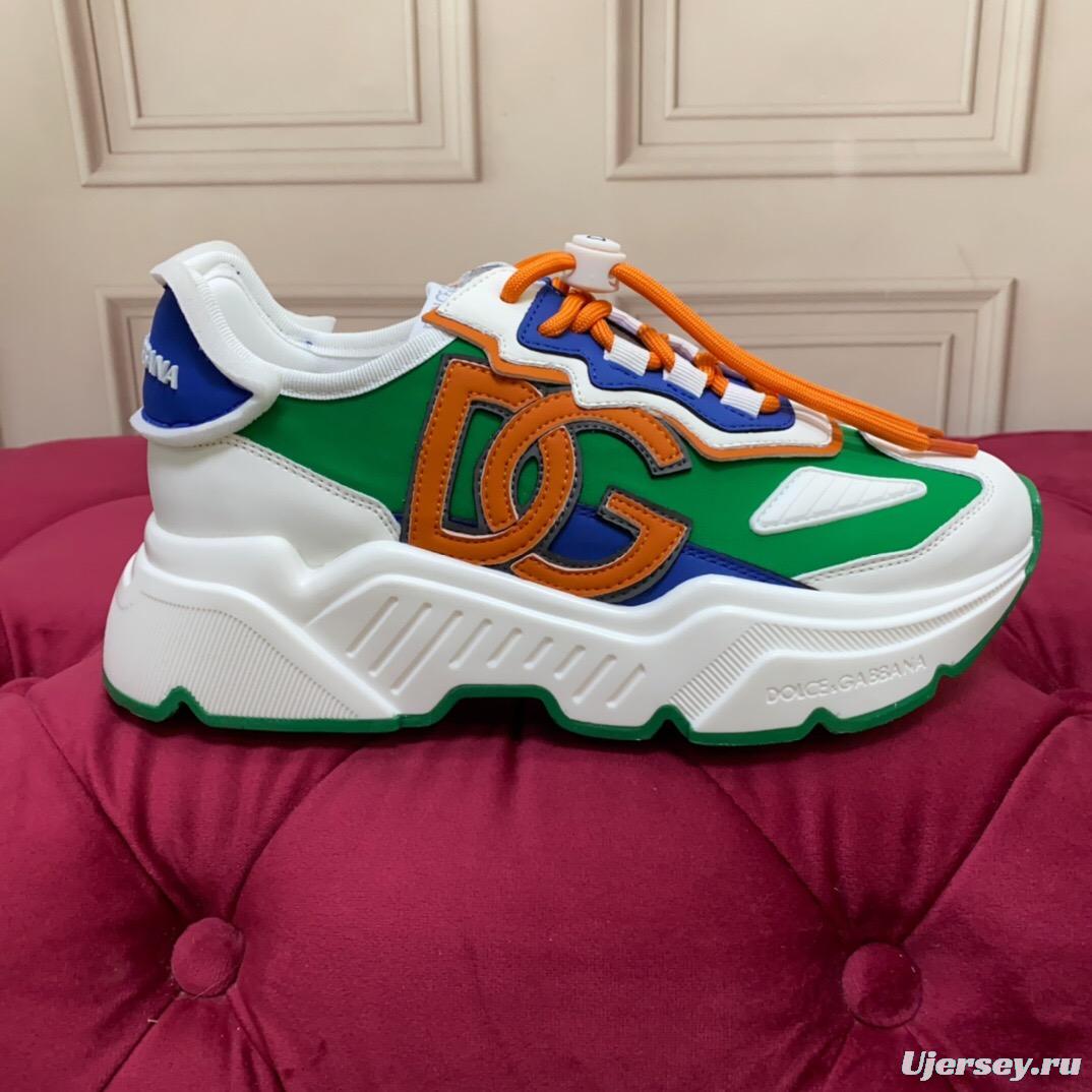 2025 Unisex Dolce & Gabbana Green Blue Orange Leather Lycra Sneakers DG