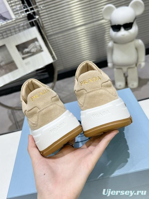 2025 Unisex Prada Beige Suede Leather Sneakers