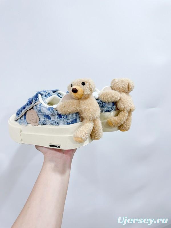 2025 Women 13DE MARZO Blue White Canvas Leather Casual Shoes Teddy Bear KFY00280