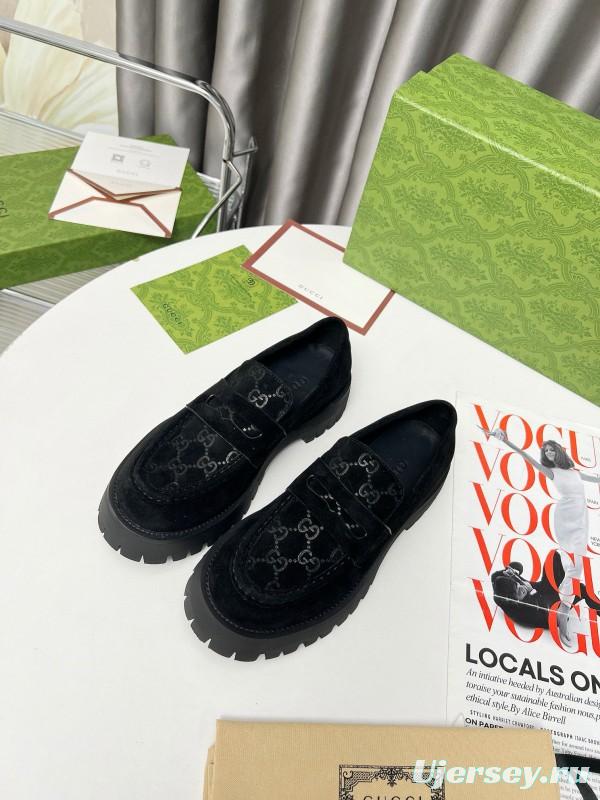 2024 Women Gucci Black Suede Leather Loafers MJ00320