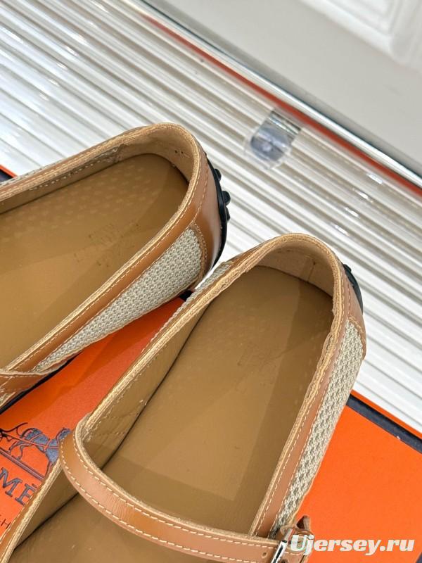 2025 Women Hermès Beige Mesh Leather Mary Jane