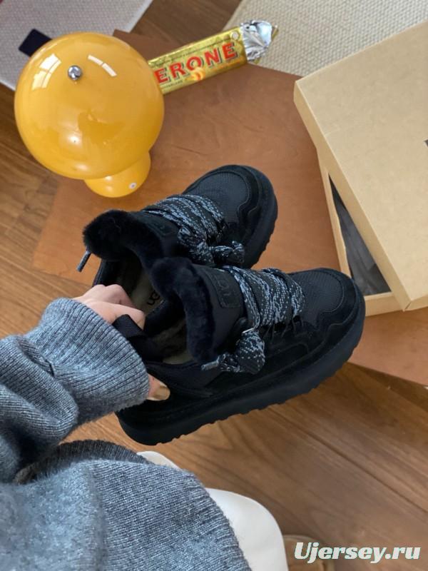 2024 Women UGG Black Knit Suede Sneakers