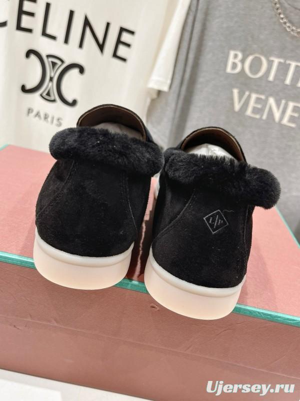 2024 Women LP Black Suede Fur Loafers