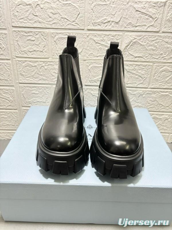 2024 Women Prada Black Leather Chelsea Boots MJ00360