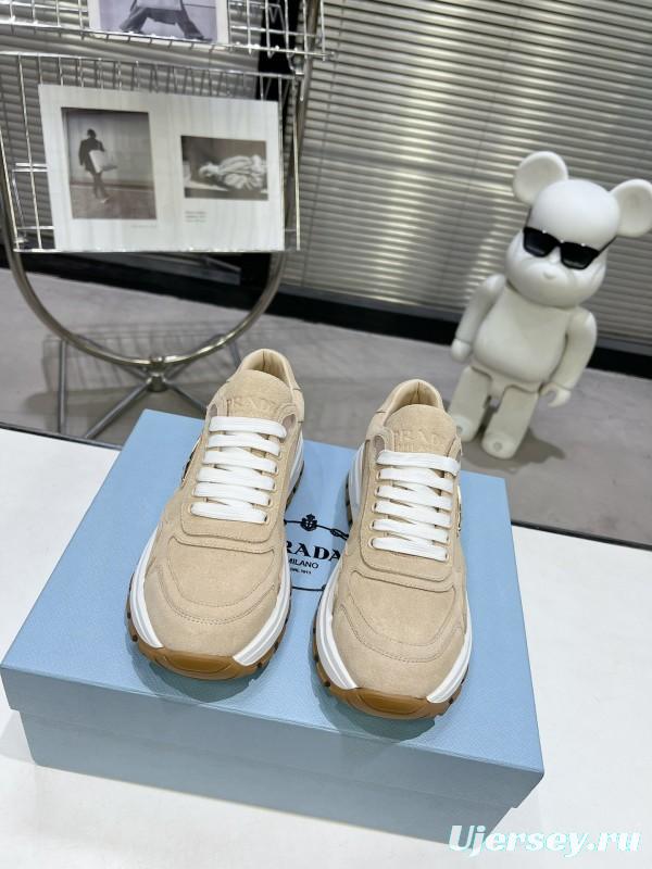 2025 Unisex Prada Beige Suede Leather Sneakers