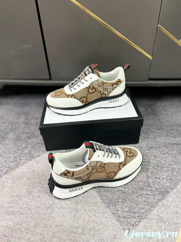 2024 Men Gucci Beige White Canvas Leather Casual Shoes MJ00260