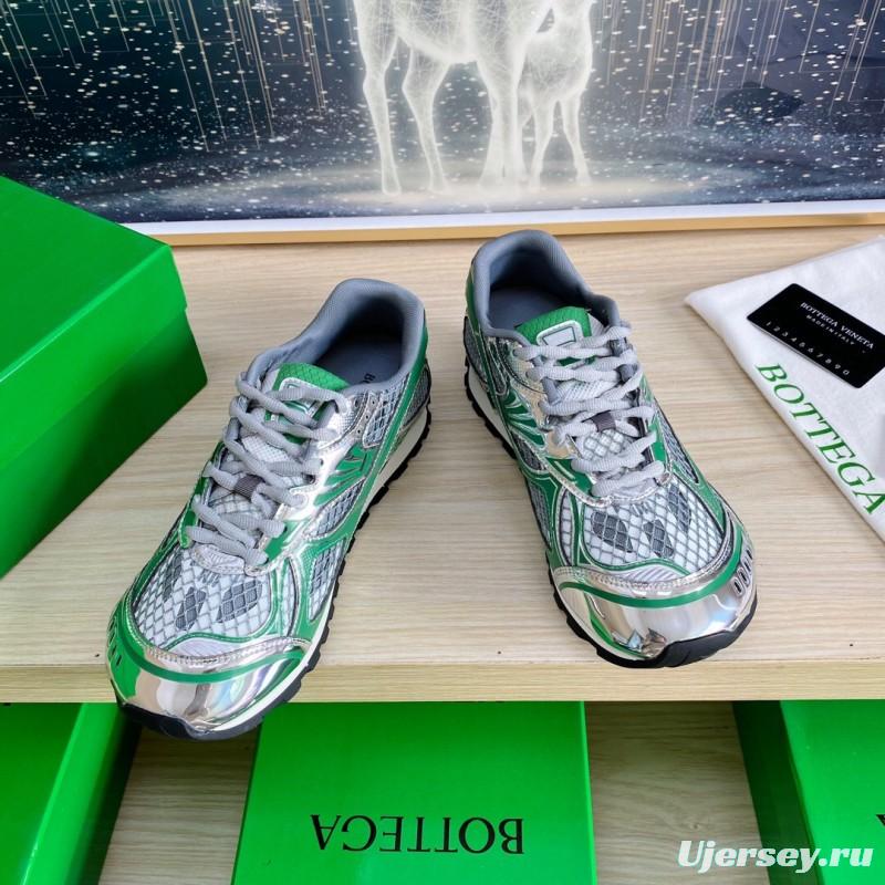 2025 Unisex Bottega Veneta Green Silver Mesh Sneakers LY00310