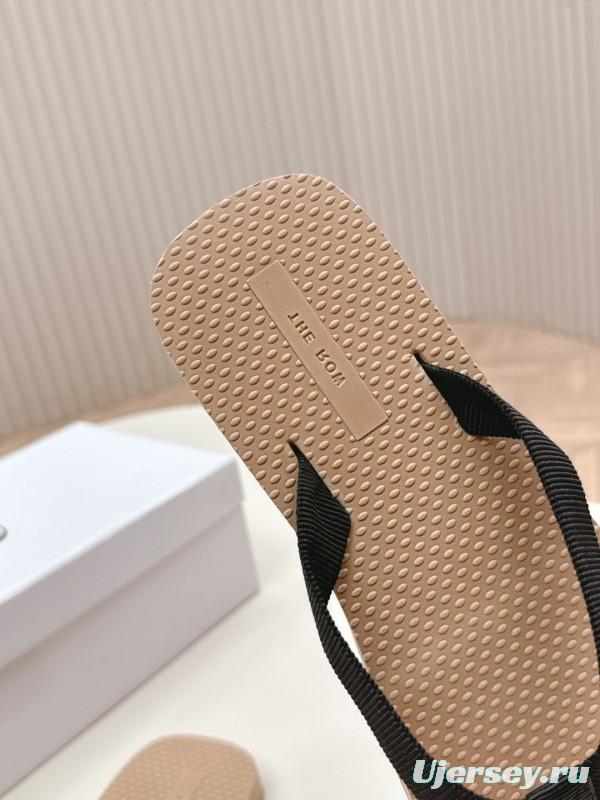 2025 The Row Black Beige Fabric Slippers