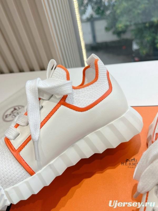 2024 Unisex Hermès white orange knit sneakers