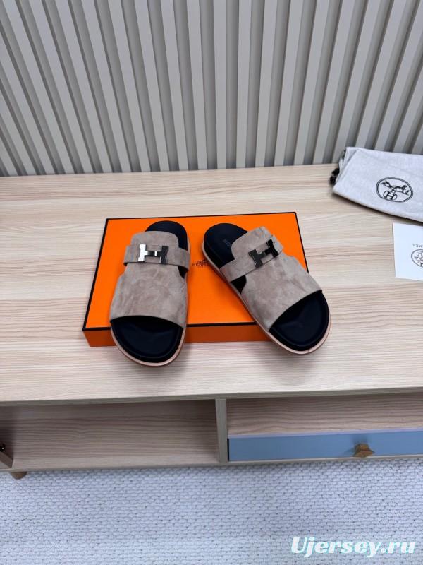2025 Slippers Hermès Sand Beige Suede Double Strap