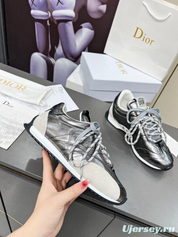 2025 Women Dior Silver Leather Suede Sneakers Christian Dior Paris KFY00310