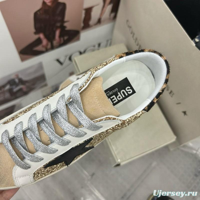 2025 Women GGDB Gold Glitter Black Leather Star Leopard Print Suede Sneakers