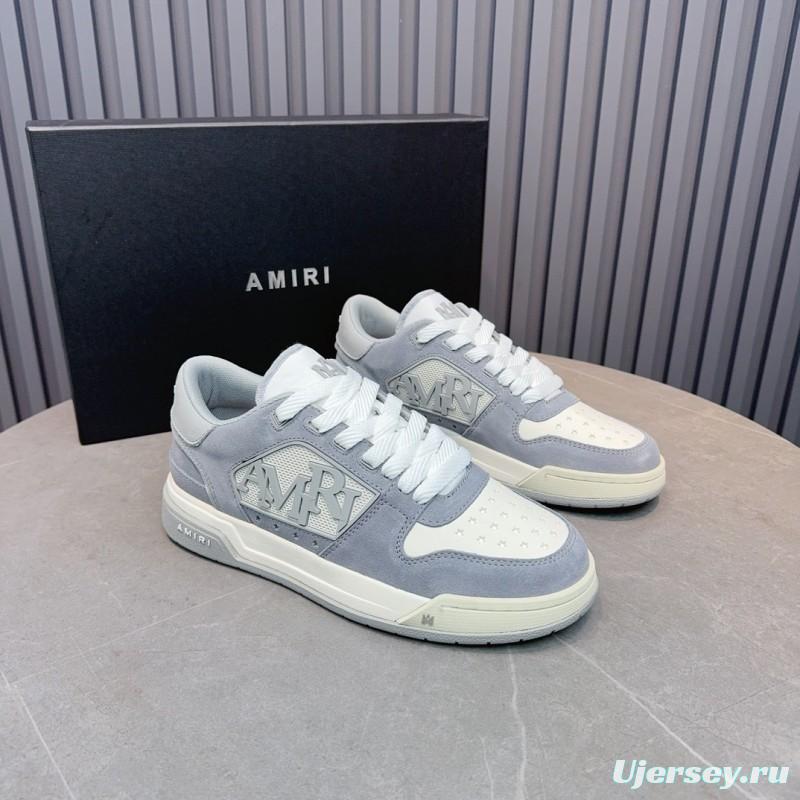 2025 Unisex Amiri White Grey Leather Suede Sneakers MJ00360
