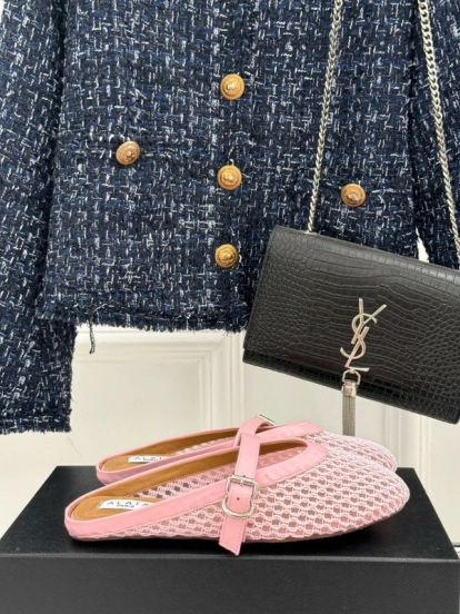 2025 Slippers AlAIA Pink Mesh Leather Mule