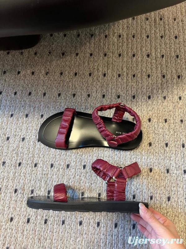 2025 Women The Row Burgundy Leather Sandals