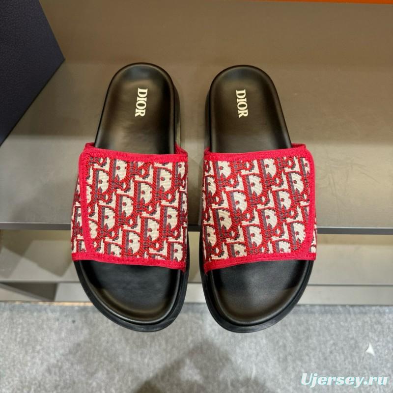 2024 Dior Red White Jacquard Slippers MJ00180