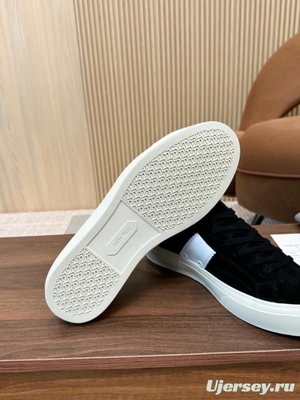2025 Unisex TOM FORD Black White Suede Leather Sneakers