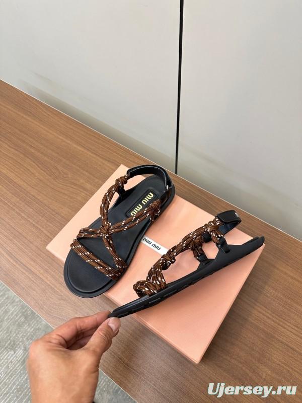2025 Women Miu Miu Brown Leather Sandals
