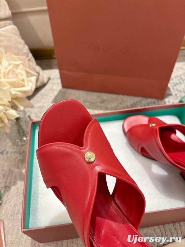2025 Women Le Parmentier Red Leather Slippers LY00300