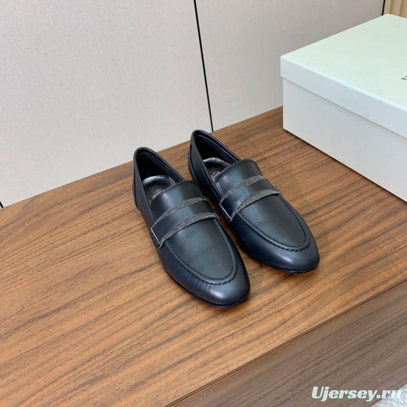 2025 Men Brunello Cucinelli Black Leather Loafers Classic Handmade KFY00300 (M)