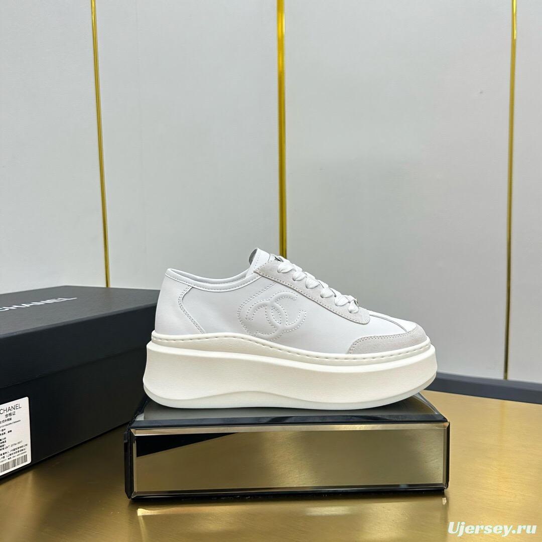 2025 Women Chanel White Leather Suede Sneakers
